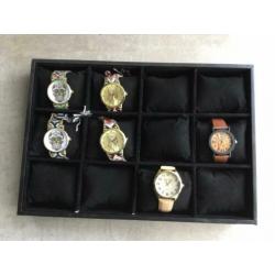 Dames horloges 6 stuks in zwarte presentatie display