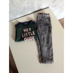 jongens set grijze jeans+groen lange mouw shirt 92 jola moda