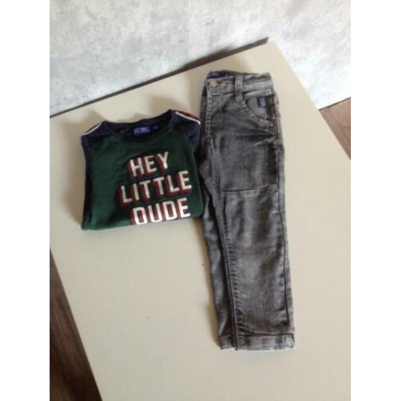 jongens set grijze jeans+groen lange mouw shirt 92 jola moda