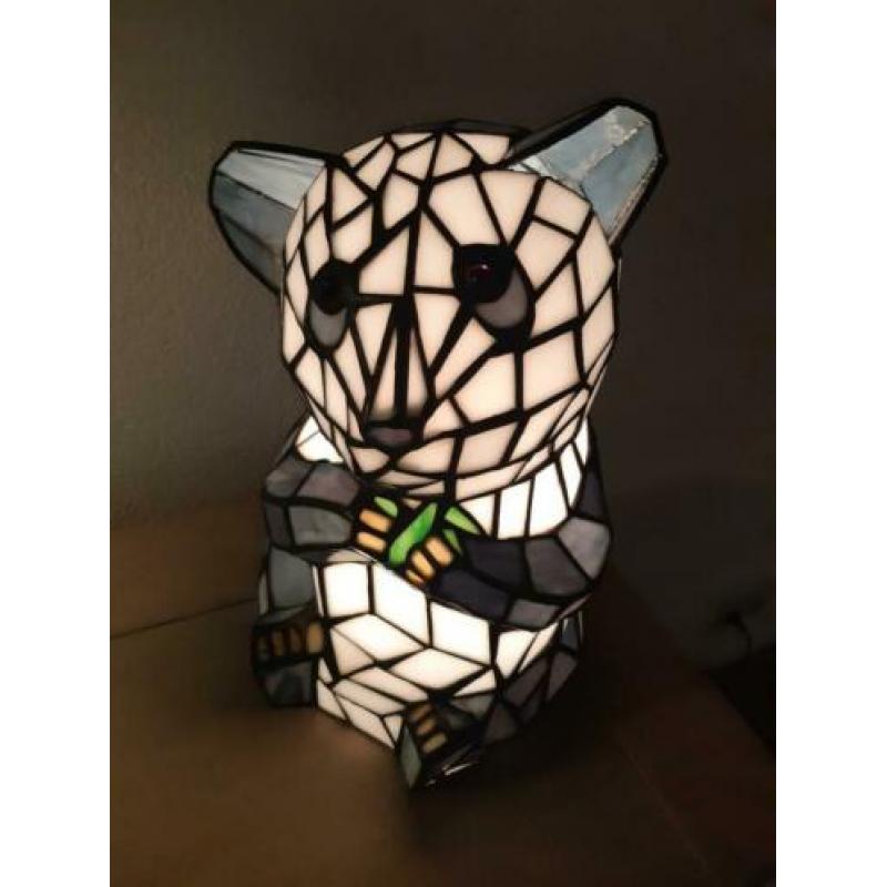 Tiffany lamp tafellamp burolamp pandabeer glas en lood