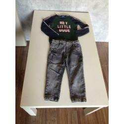 jongens set grijze jeans+groen lange mouw shirt 92 jola moda