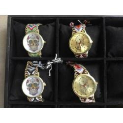 Dames horloges 6 stuks in zwarte presentatie display