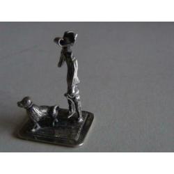 Miniatuur zilver CQ13 man + hond zilveren miniaturen