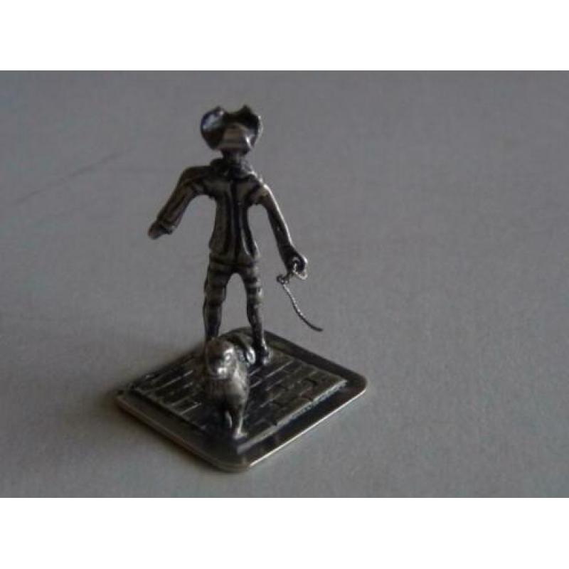 Miniatuur zilver CQ13 man + hond zilveren miniaturen