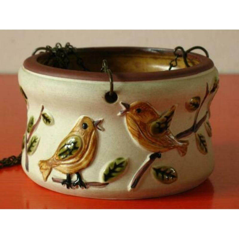 Retro vintage hangbloempot / plantenhanger - Vogeltjes