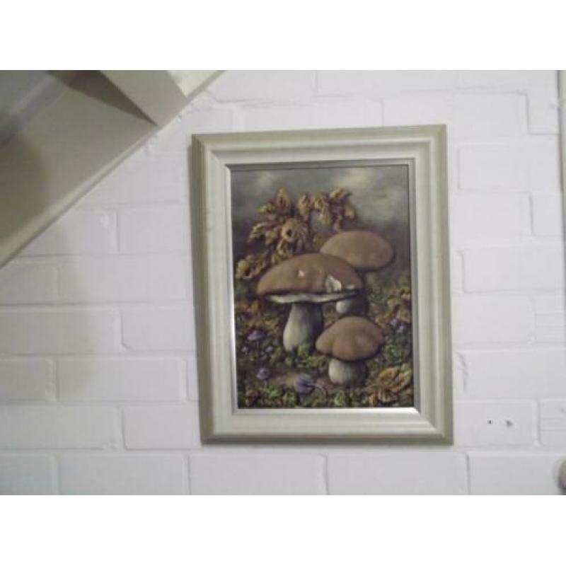 Schilderij Paddenstoelen. Paddestoelen. Gesigneerd.