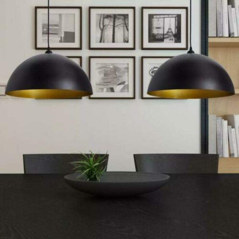 2x Halfronde hanglamp plafondlamp zwart wit GRATIS VERZENDEN