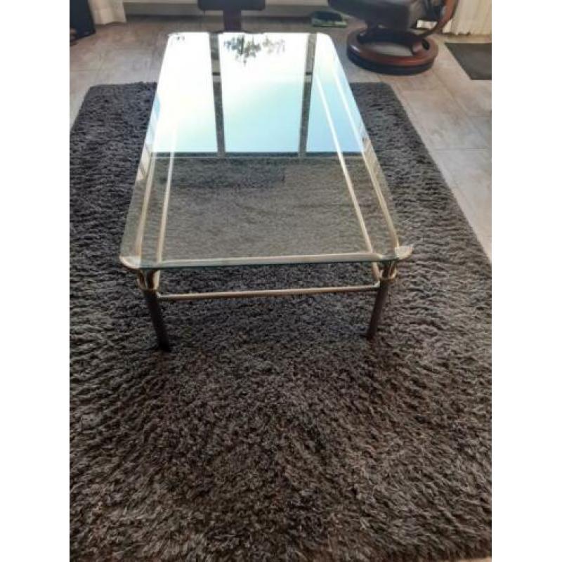 glas met messing salon tafel /hoek tafel/ plus tafel lamp