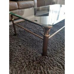 glas met messing salon tafel /hoek tafel/ plus tafel lamp