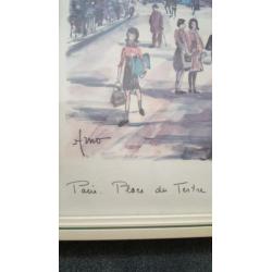 Vintage Aquarel print Paris du tetre van Arno 1950/60