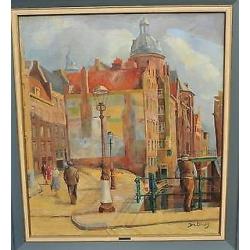 Olieverf schilderij Joh. Eshuis Amsterdam het Kolkje