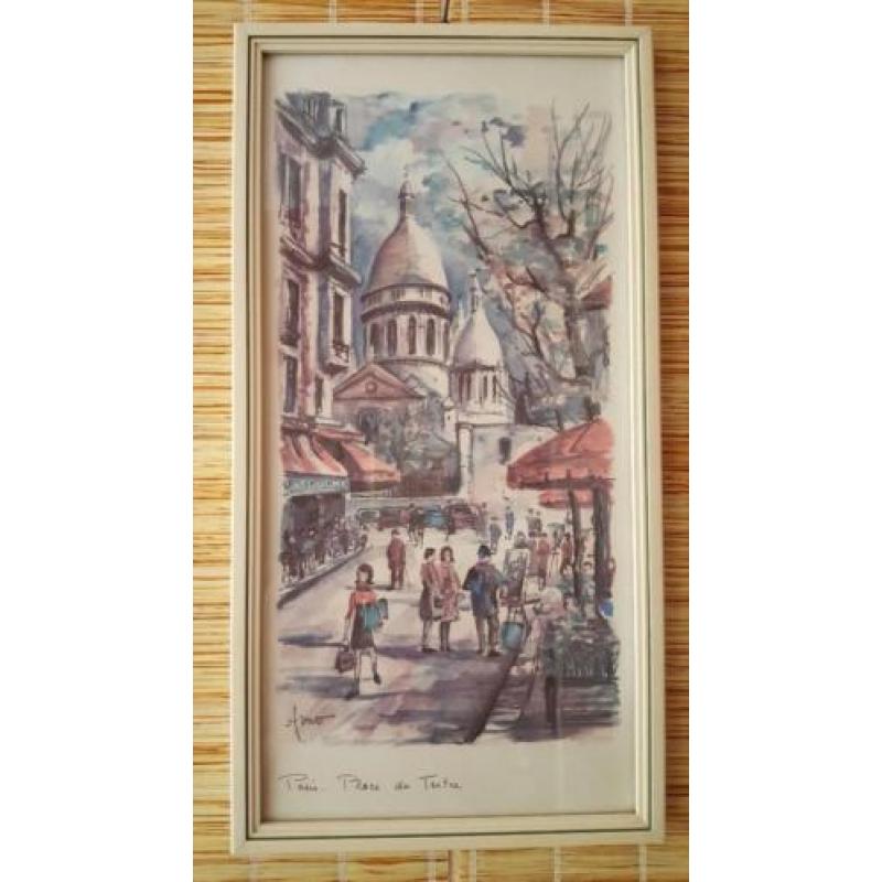 Vintage Aquarel print Paris du tetre van Arno 1950/60