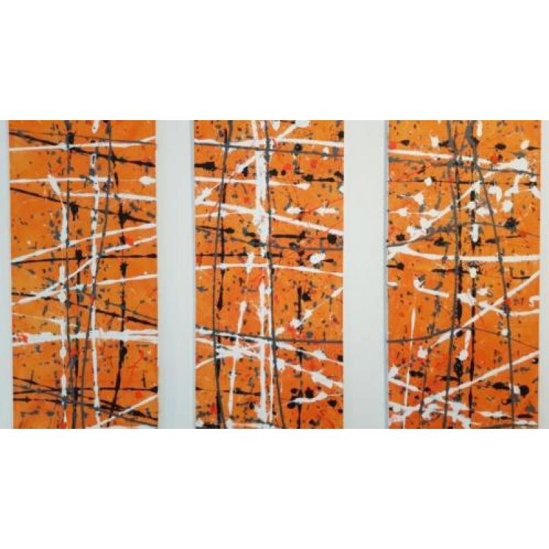 oranje modern abstract schilderij 3 luik