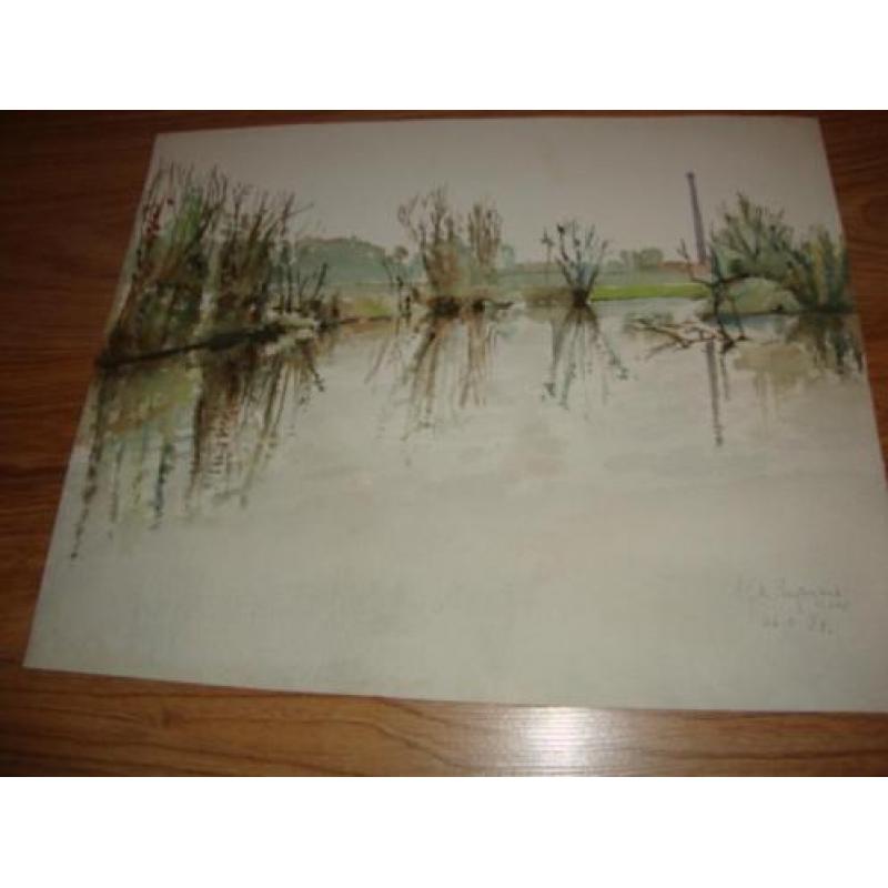 aquarel A. G. M. HUYSMANS-EVERS (1918 - 1996) NL landschap