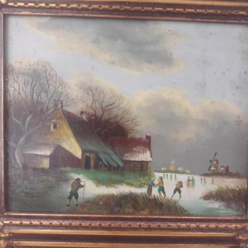 Schilderij op paneel voorstelling winterlandschap oud