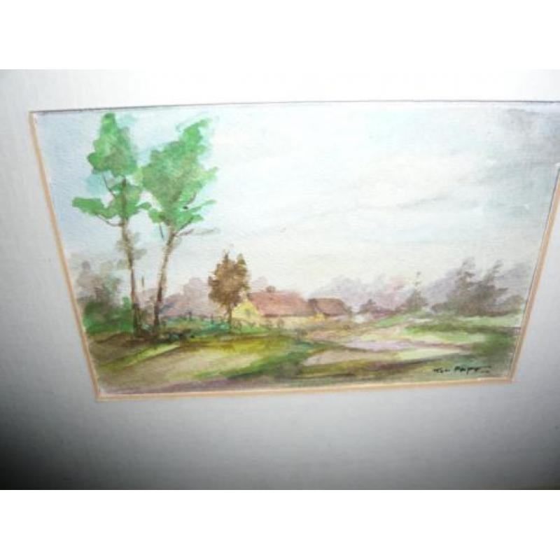 mooie aquarel boerderij van Ton Pape 26x21cm