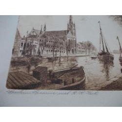 Spaarne Haarlem sepia ets rond 1900