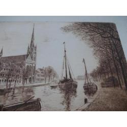 Spaarne Haarlem sepia ets rond 1900