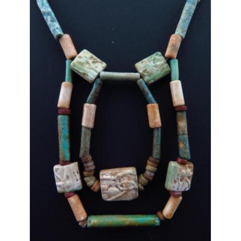 Necklace made of Egyptian faience mummy beads and 13 Eye of