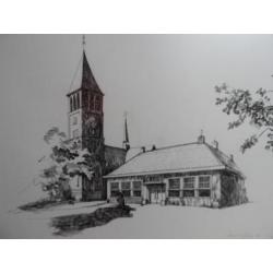 Pentekening kerk - Gesigneerd Hans Smolders