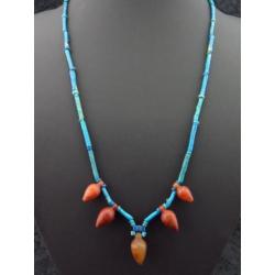 Egyptian necklace made of clear blue faience mummy beads and