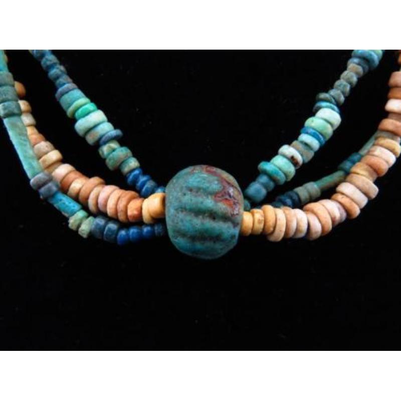 Egyptian necklace made of faience mummy beads and Melon bead