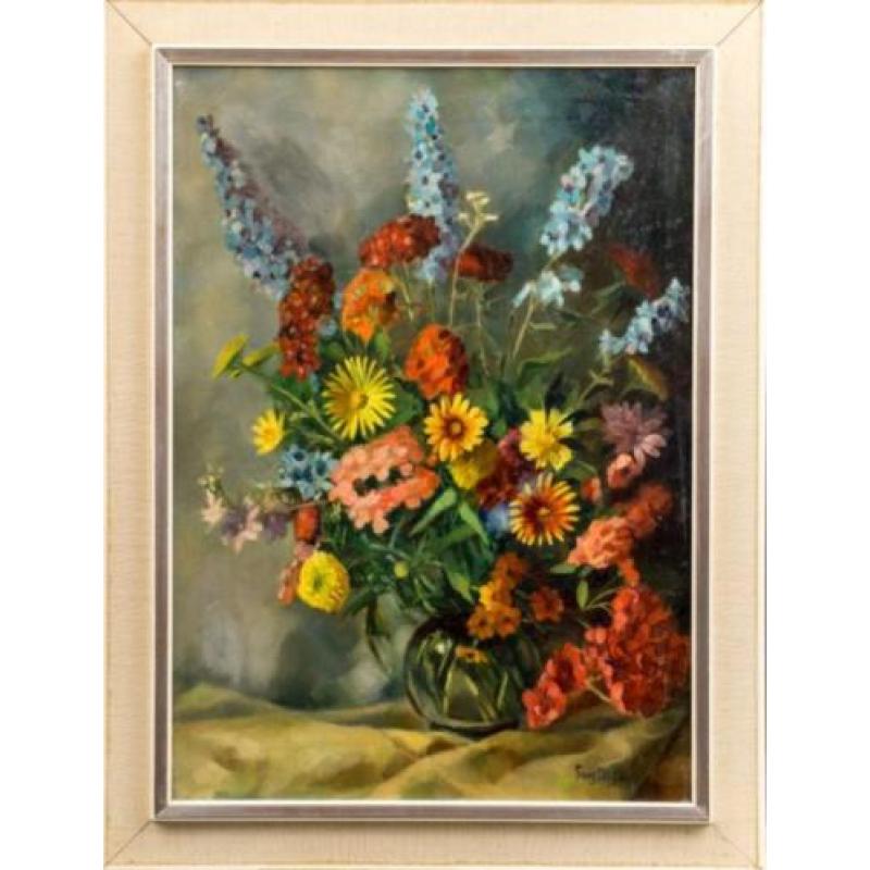 Schilderij van Frans Nijs met bloemen olieverf op linnen