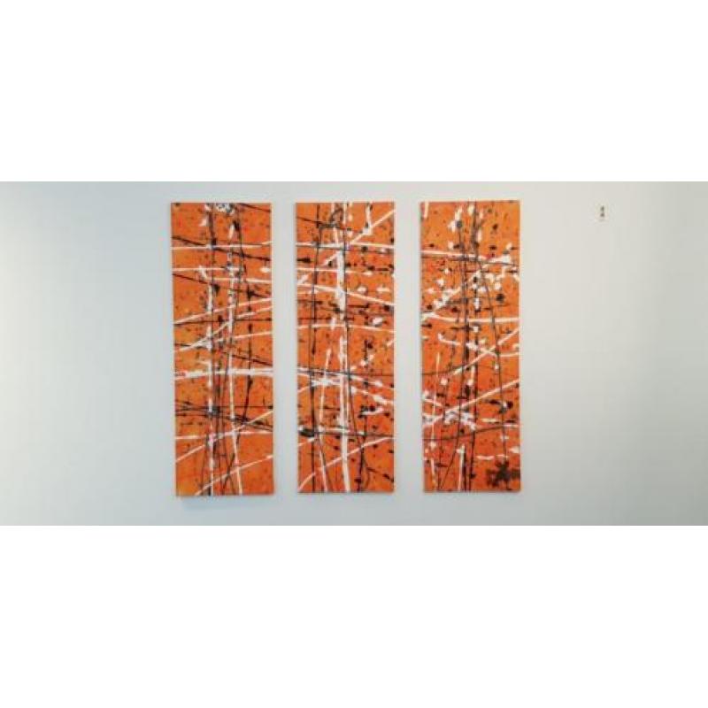 oranje modern abstract schilderij 3 luik