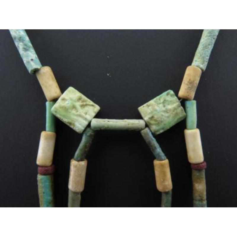 Necklace made of Egyptian faience mummy beads and 13 Eye of